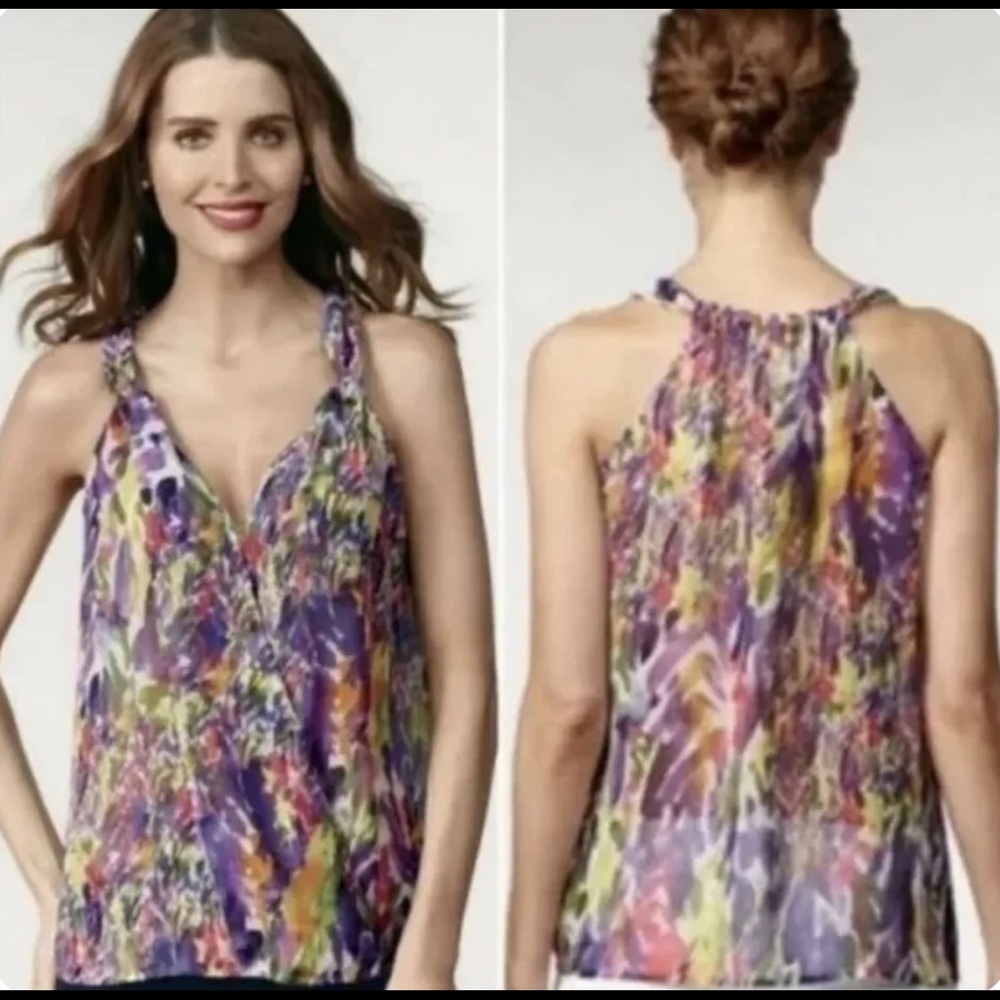 Cabi Petals Tank Halter Style Top Sheer Floral Faux Wrap 730 Size XS